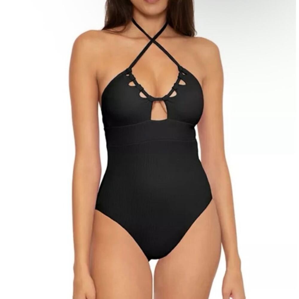 Becca NWT Pucker Up Cutout Ribbed‎ One Piece L - Picture 3 of 7